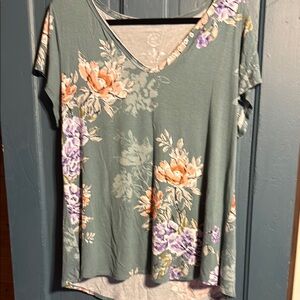 Floral V-Neck Women’s Top - Green and Purple